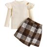 Qiraoxy Babymeisjeskleding met lange mouwen + A-lijn plaid rok set kleine meisjes mode kleding 2-delige outfit set 1-6 jaar