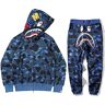 YMHXBSX Bape Shark Head hoodie trainingspak unisex, voor volwassenen, mode rits hip hop hoodie jas en broek set 2 stuks actief trainingspak, XC3935, S