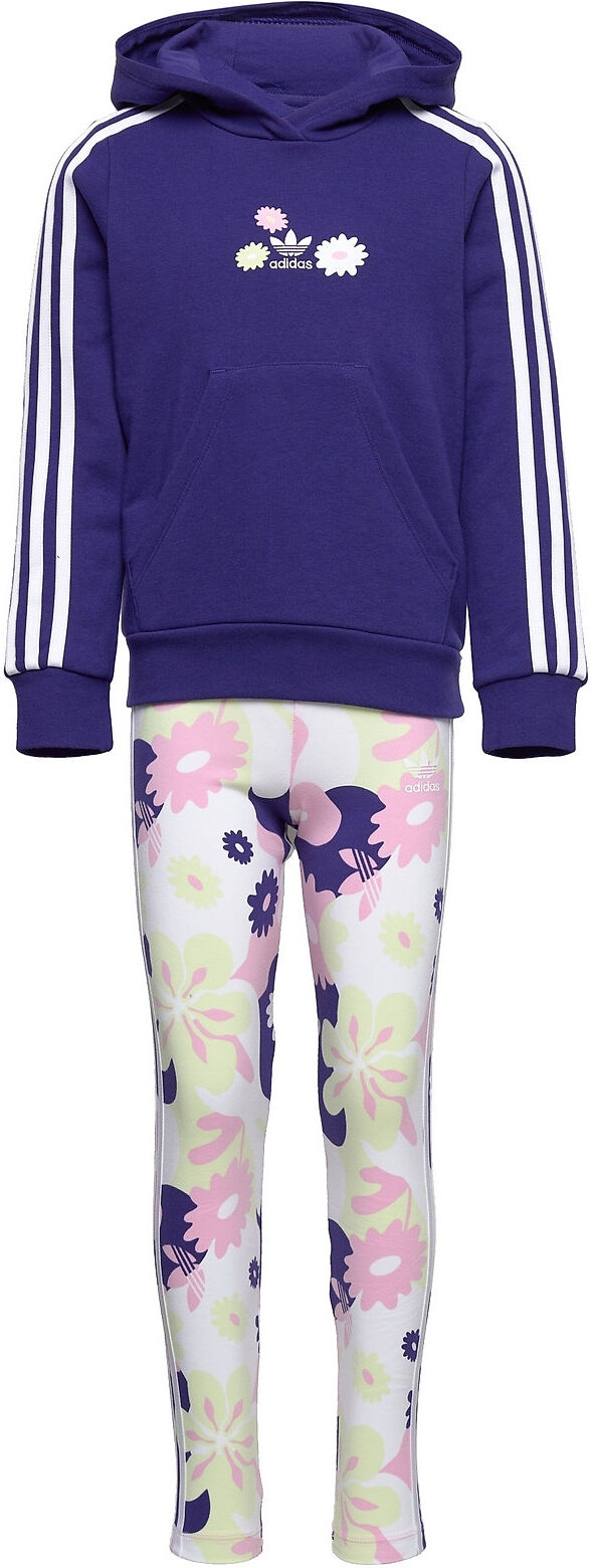 adidas Originals Flower Print Hoodie And Tights Set Joggedress Blå Adidas Originals