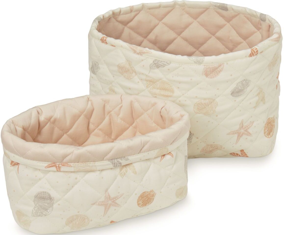 Cam Cam Copenhagen Quilted Storage Basket, Set Of Two - Ocs Poppies/Shell Home Kids Decor Storage Beige Cam Cam Copenhagen