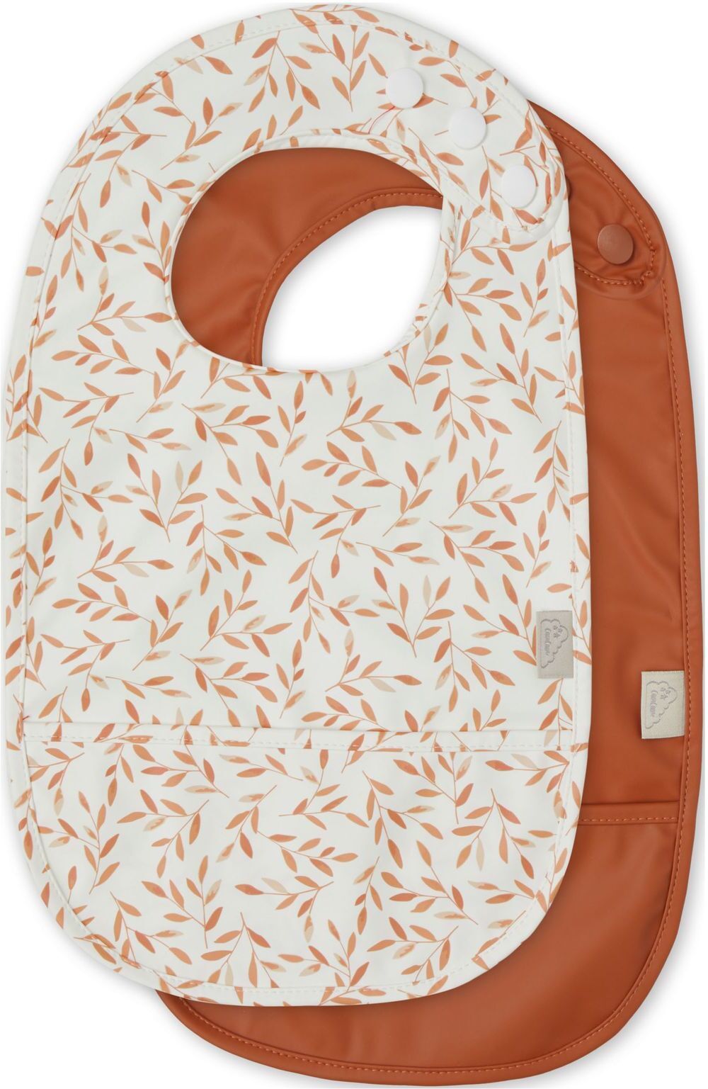 Cam Cam Copenhagen Bib W/ Pocket, 2-Pack - Pressed Leaves Rose/Dusty Rose Home Meal Time Bibs Oransje Cam Cam Copenhagen