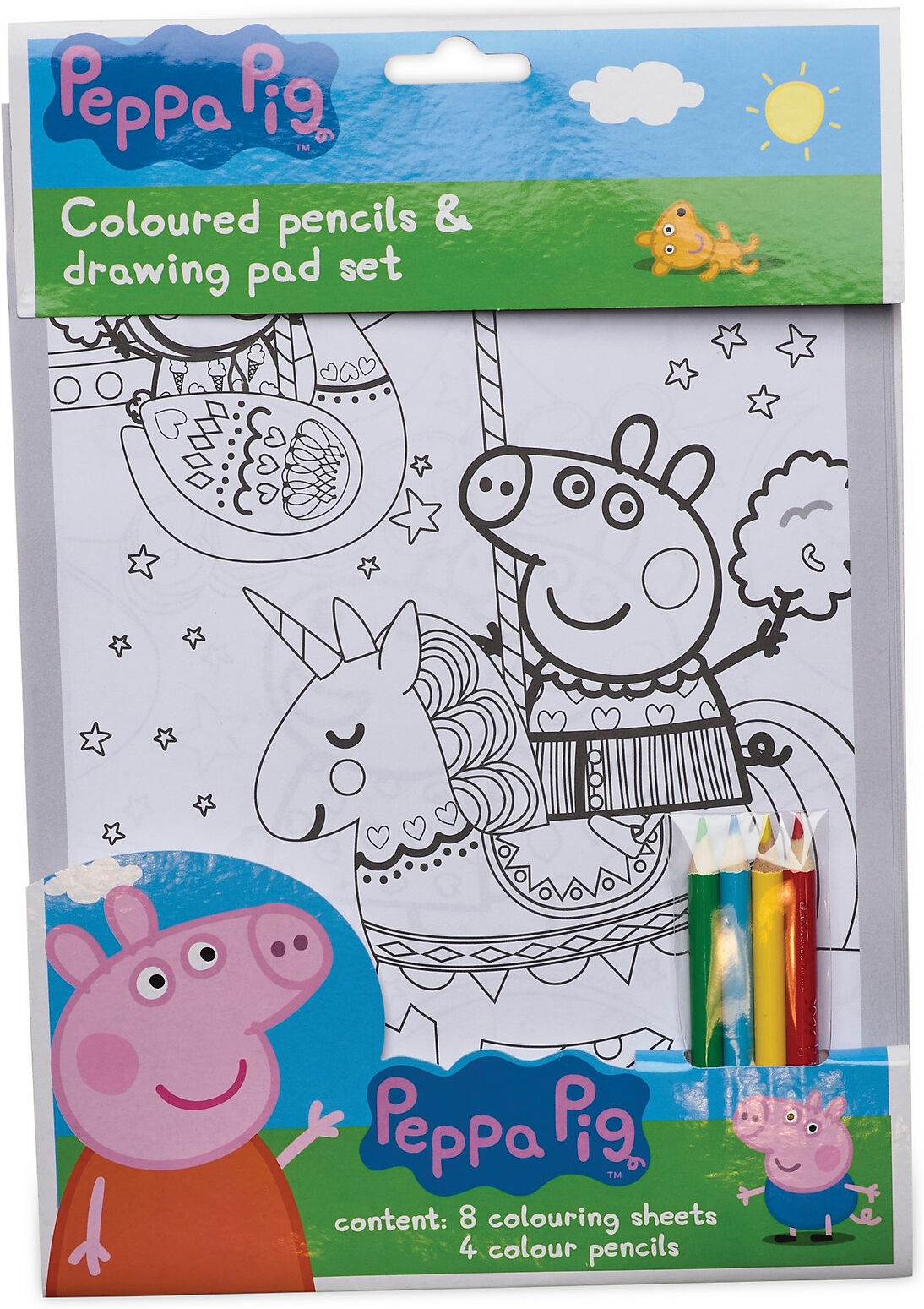 Euromic Peppa Pig Fun Colouring Set With 8 Sheets & 4 Pencils Toys Creativity Stati Ry Multi/mønstret Euromic