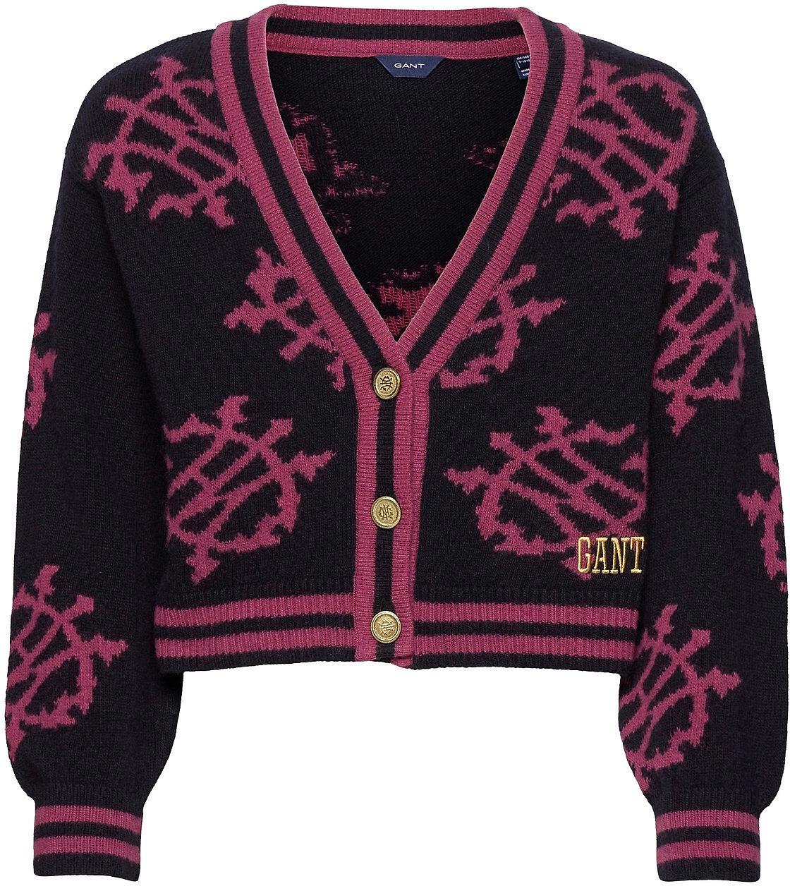 GANT D2. Monogram Cardigan Strikkegenser Cardigan Lilla GANT