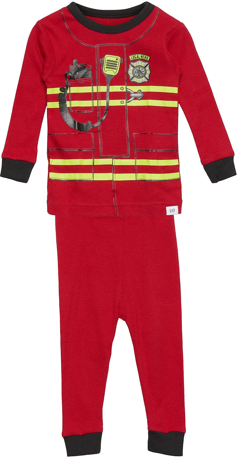 GAP Babygap 100% Organic Cotton Firefighter Graphic Pj Set Pyjamas Sett Rød GAP