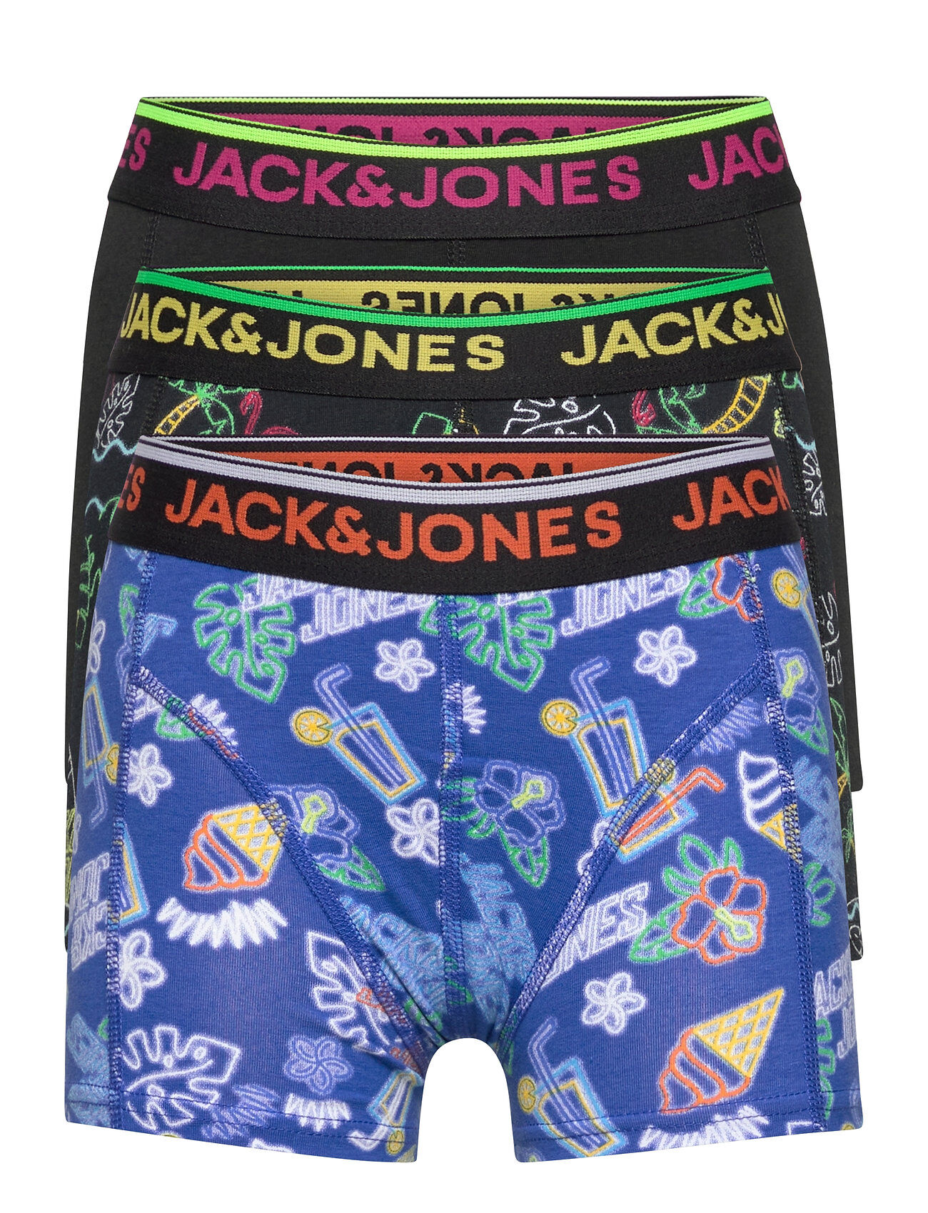 Jack & Jones Jacneon Tropical Trunks 3-Pack Jnr Night & Underwear Underwear Underpants Multi/mønstret Jack & J S