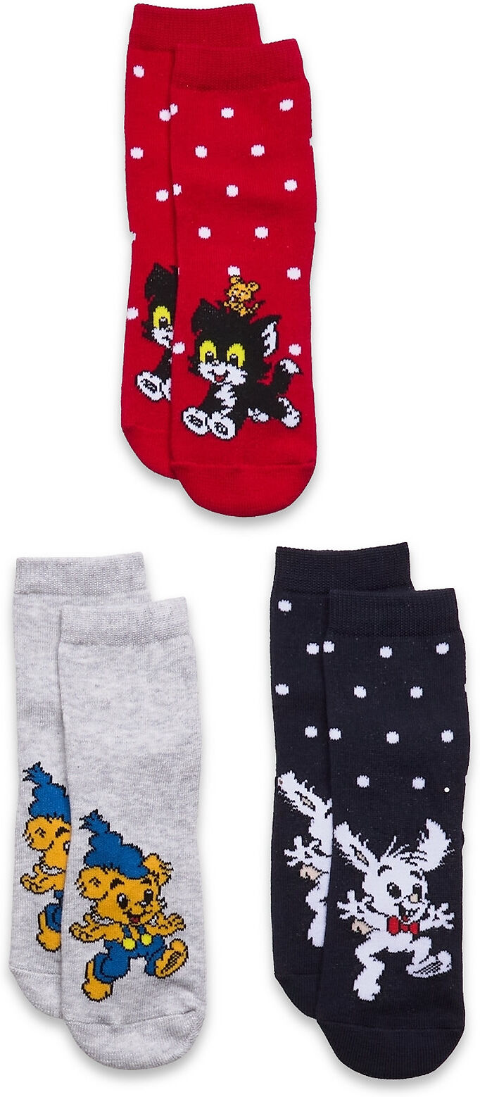 Lindex Sock 3P Sg Bamse Antislip Socks & Tights Non-slip Socks Rød Lindex