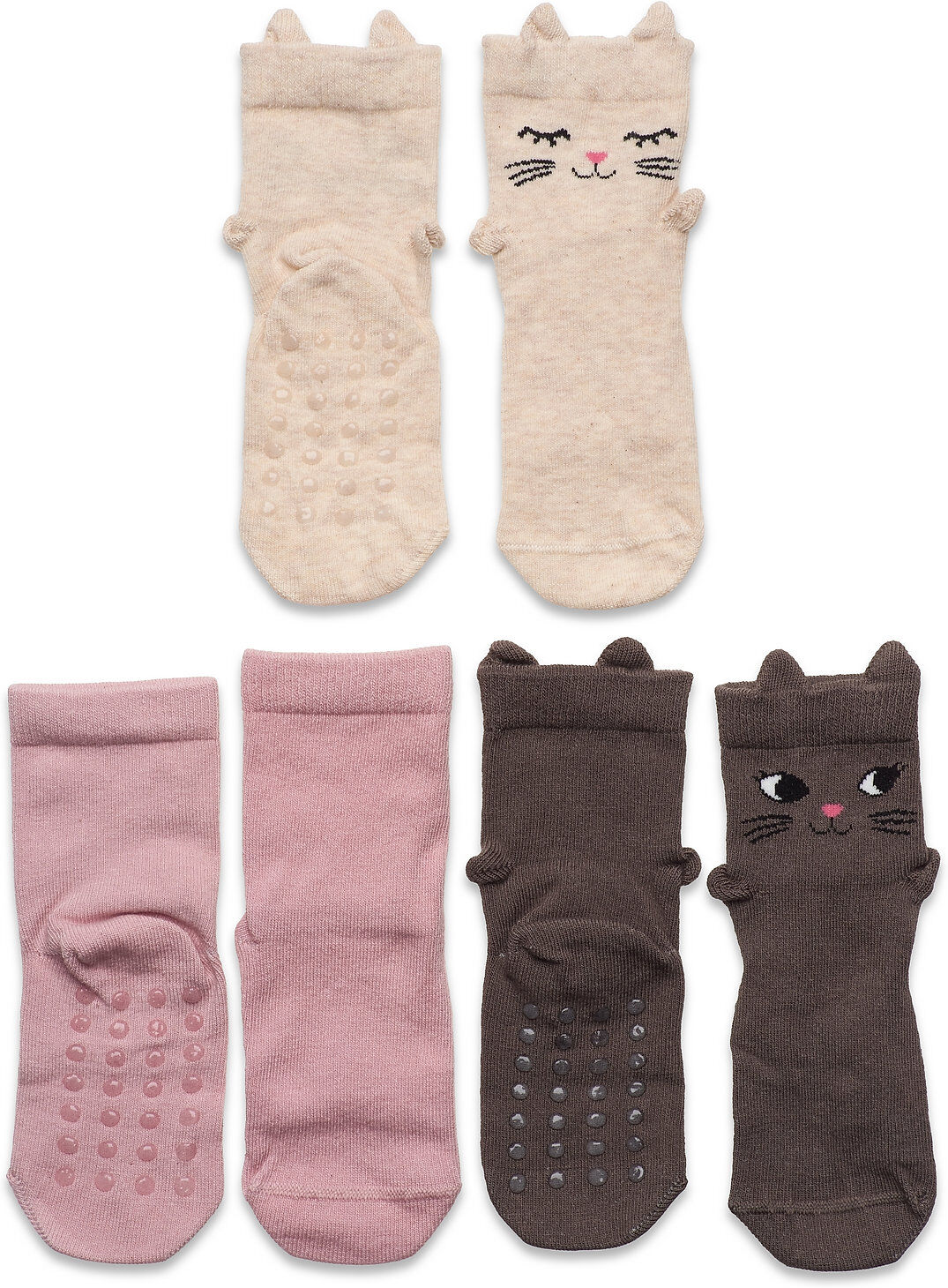 Lindex Sock 3P Sg 3D Cat Face Socks & Tights Non-slip Socks Multi/mønstret Lindex