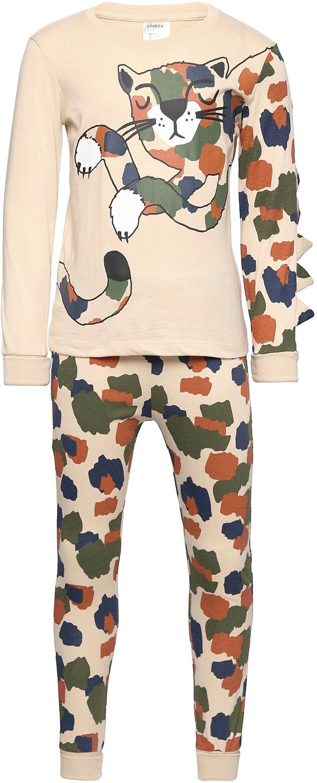 Lindex Pajama Cammo Tiger With Spikes Pyjamas Sett Beige Lindex