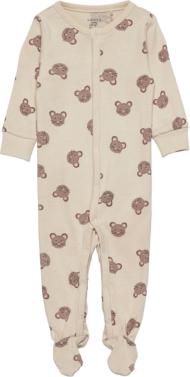 Lindex Pyjamas W Foot Mouse Faces Pyjamas Sie Jumpsuit Rosa Lindex