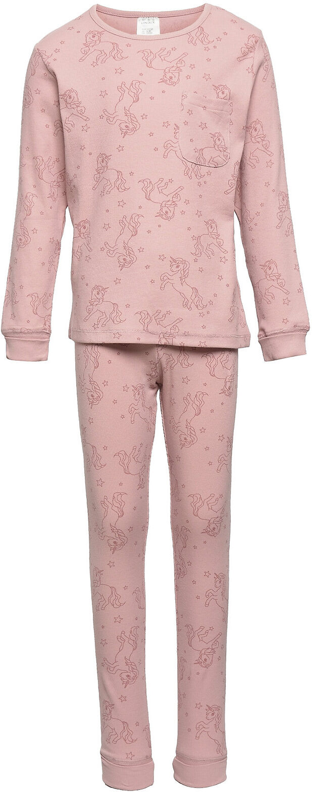 Lindex Pajama Unicorn Outline Pyjamas Sett Rosa Lindex