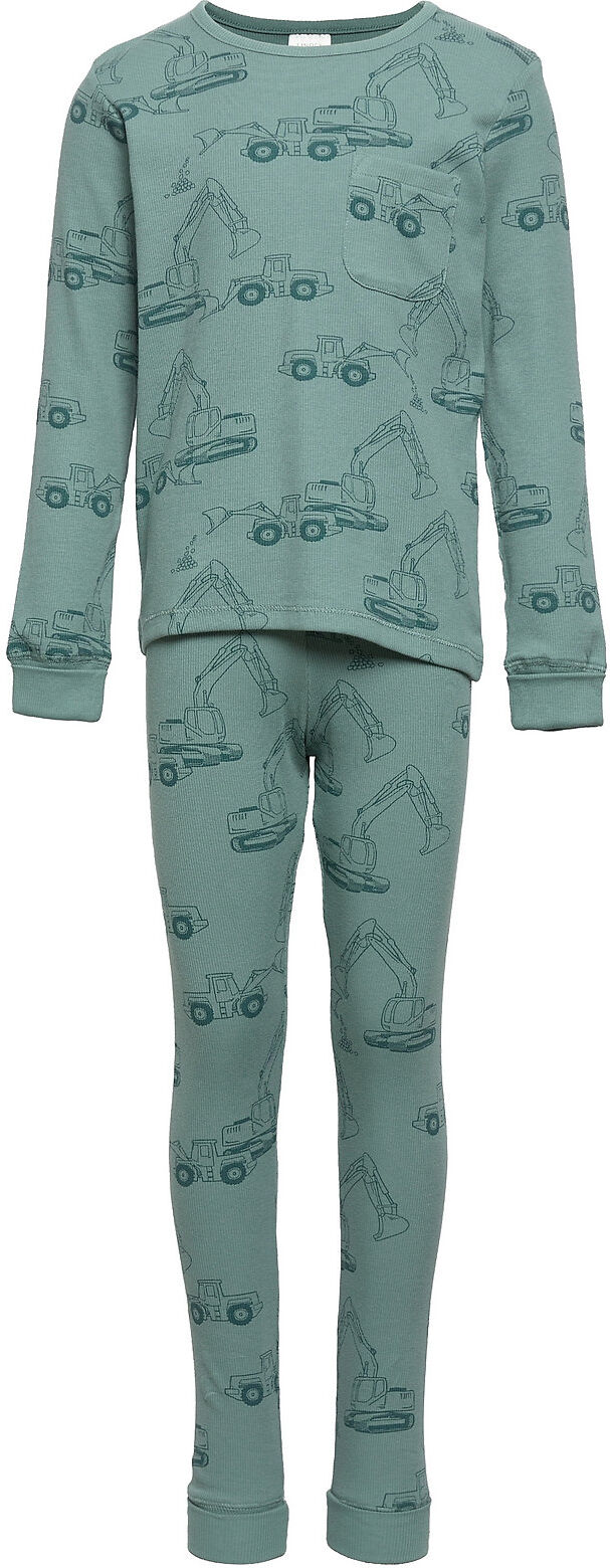 Lindex Pajama Vehicle Outline Pyjamas Sett Grønn Lindex