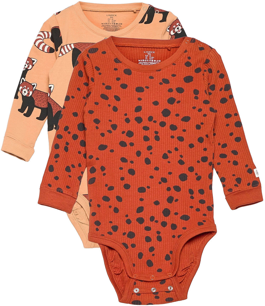 Lindex Body 2 Pack Red Panda Dots Bodies Long-sleeved Multi/mønstret Lindex