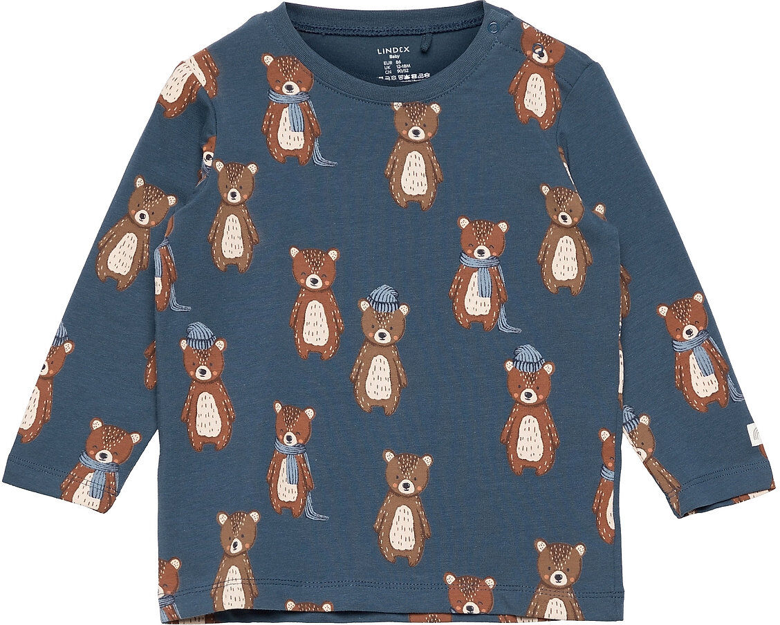 Lindex Top Aop Bear T-shirts Long-sleeved T-shirts Blå Lindex