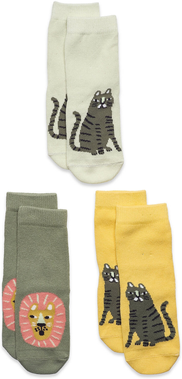 Lindex Sock 3P Sb Cat Animals Socks & Tights Socks Multi/mønstret Lindex