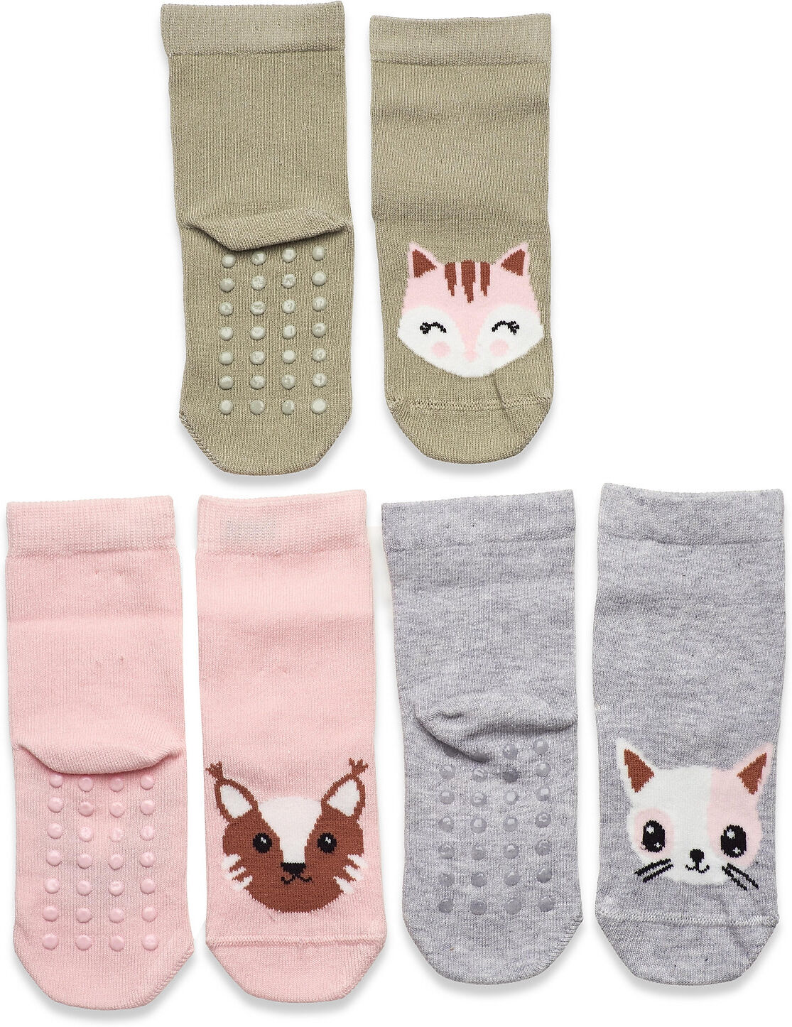 Lindex Sock 3P Sg Animal Face Socks & Tights Non-slip Socks Rosa Lindex