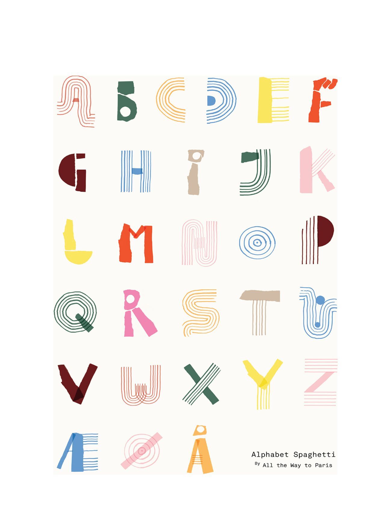 MADO Alphabet Spaghetti Dk, Multi-Colour - 50X70 Home Kids Decor Posters Multi/mønstret MADO