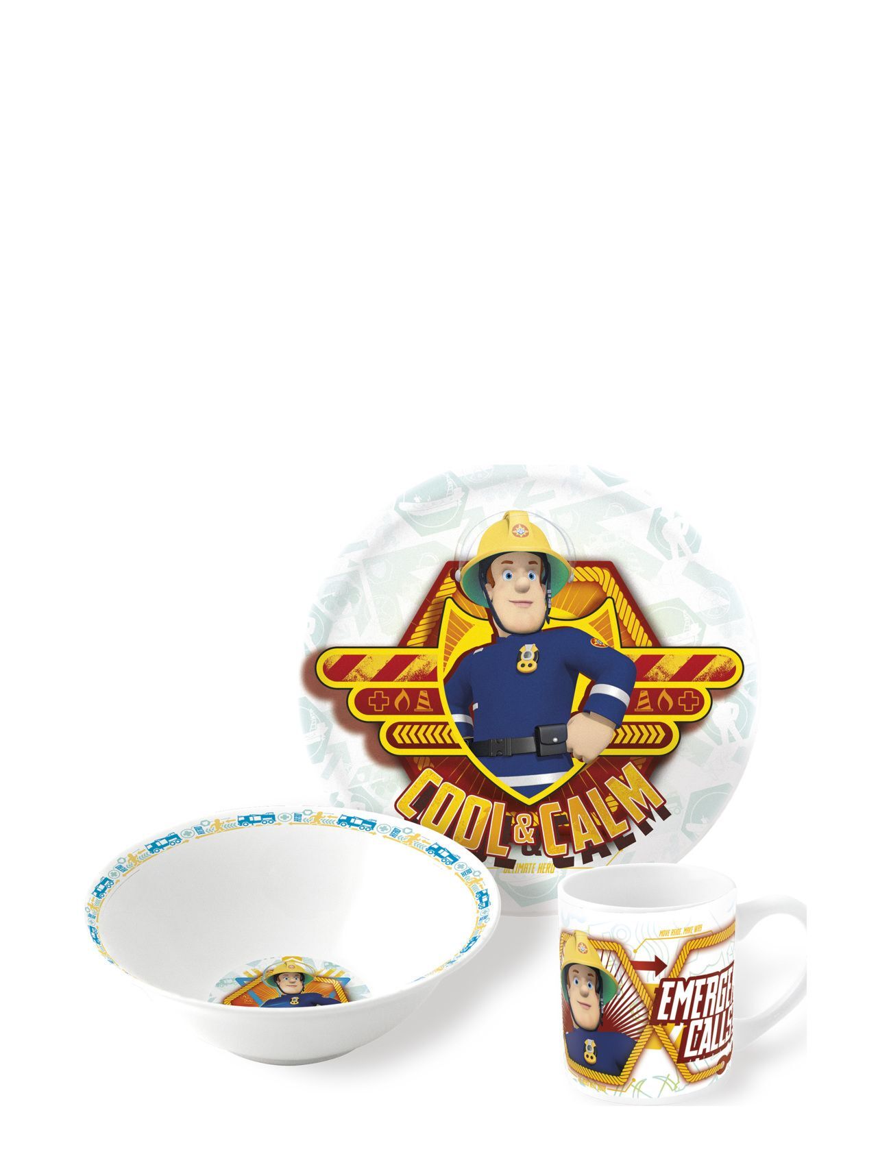 Magic Store Fireman Sam 3 Pcs Offset Snack Set, Ceramic Home Meal Time Dinner Sets Multi/mønstret Magic Store