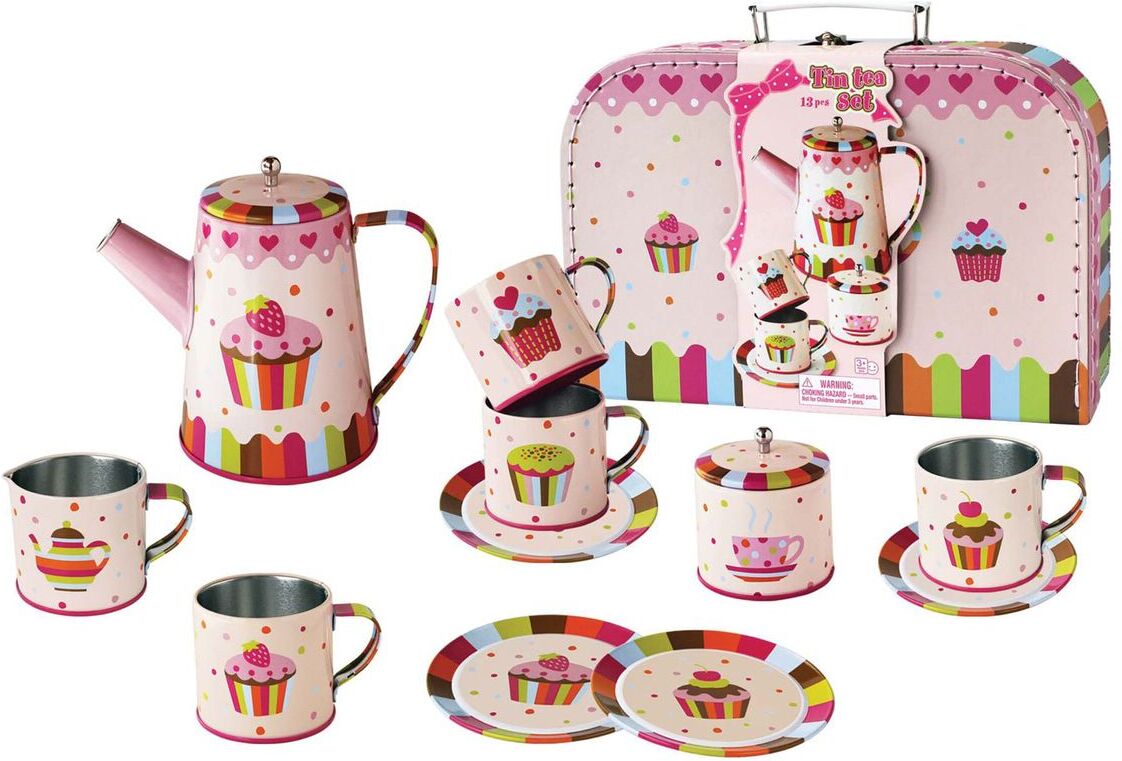 Magni Toys Coffee Set In Tin "Cupcake", 13 Pcs. Toys Toy Kitchen & Accessories Coffee & Tee Sets Multi/mønstret Magni Toys