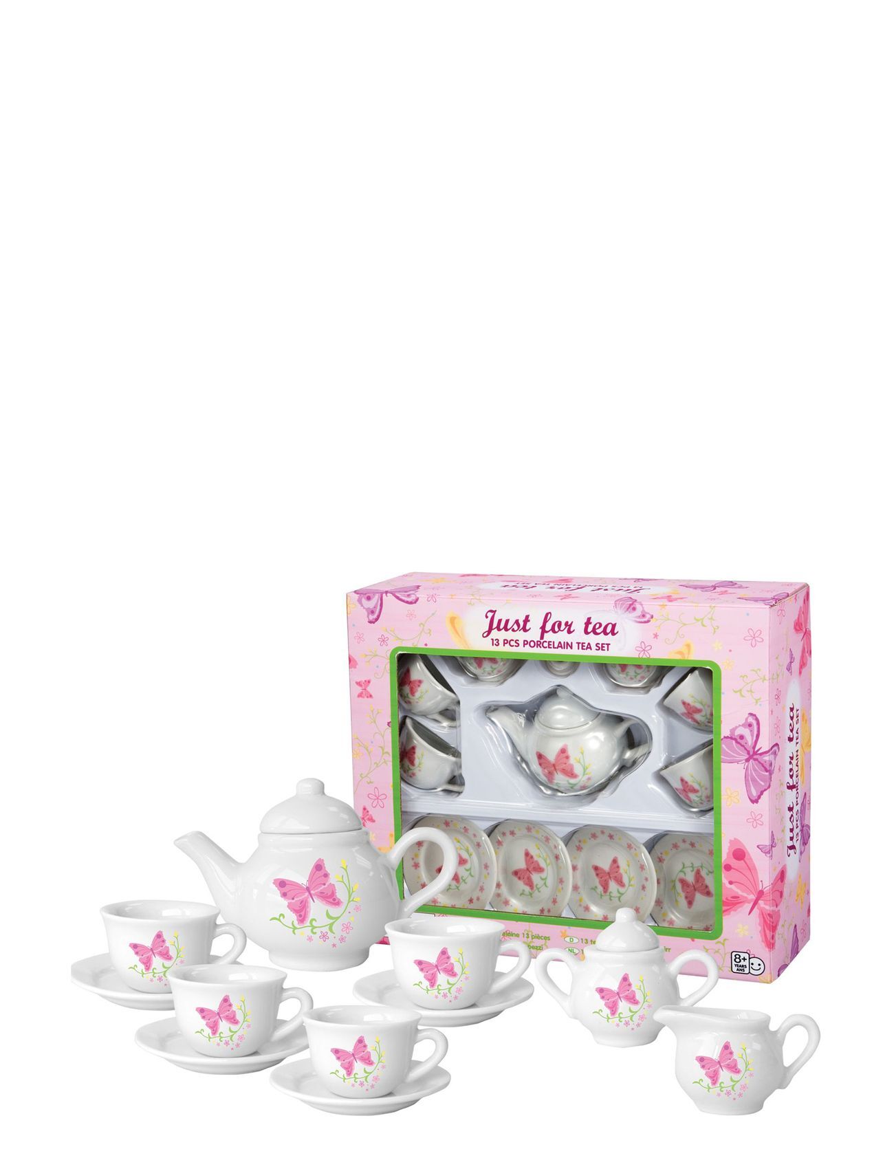 Magni Toys Tea Set "Butterfly" In Porcelain With 13 Parts Toys Toy Kitchen & Accessories Coffee & Tee Sets Rosa Magni Toys