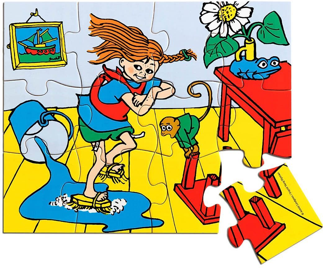 Micki Leksaker Pippi Träpussel, 12 Bitar Toys Puzzles And Games Puzzles Multi/mønstret Micki Leksaker