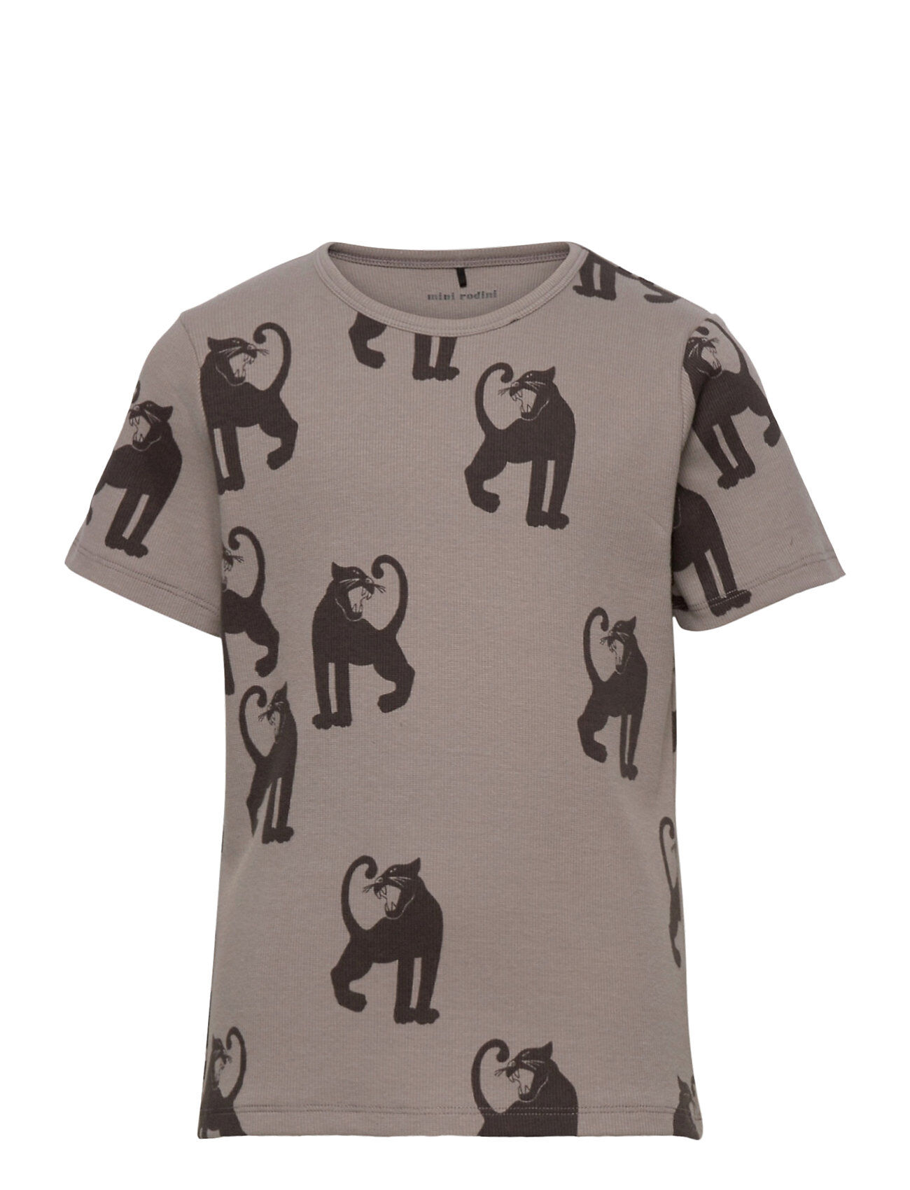 Mini Rodini Panther Rib Ss Tee -X- T-shirts Short-sleeved Brun Mini Rodini