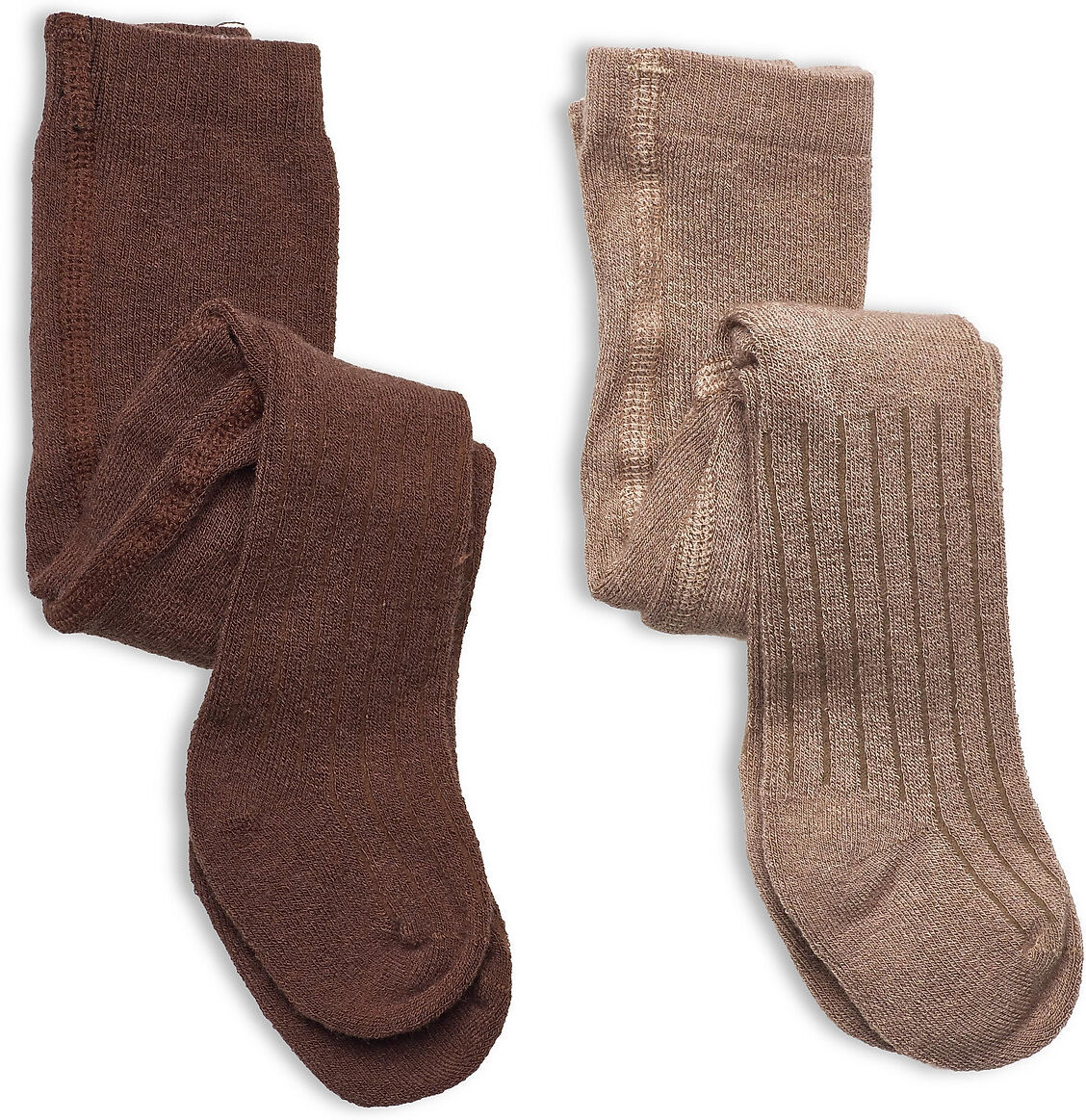 Minymo Wool Stocking - Rib 2-Pack Socks & Tights Tights Brun Minymo