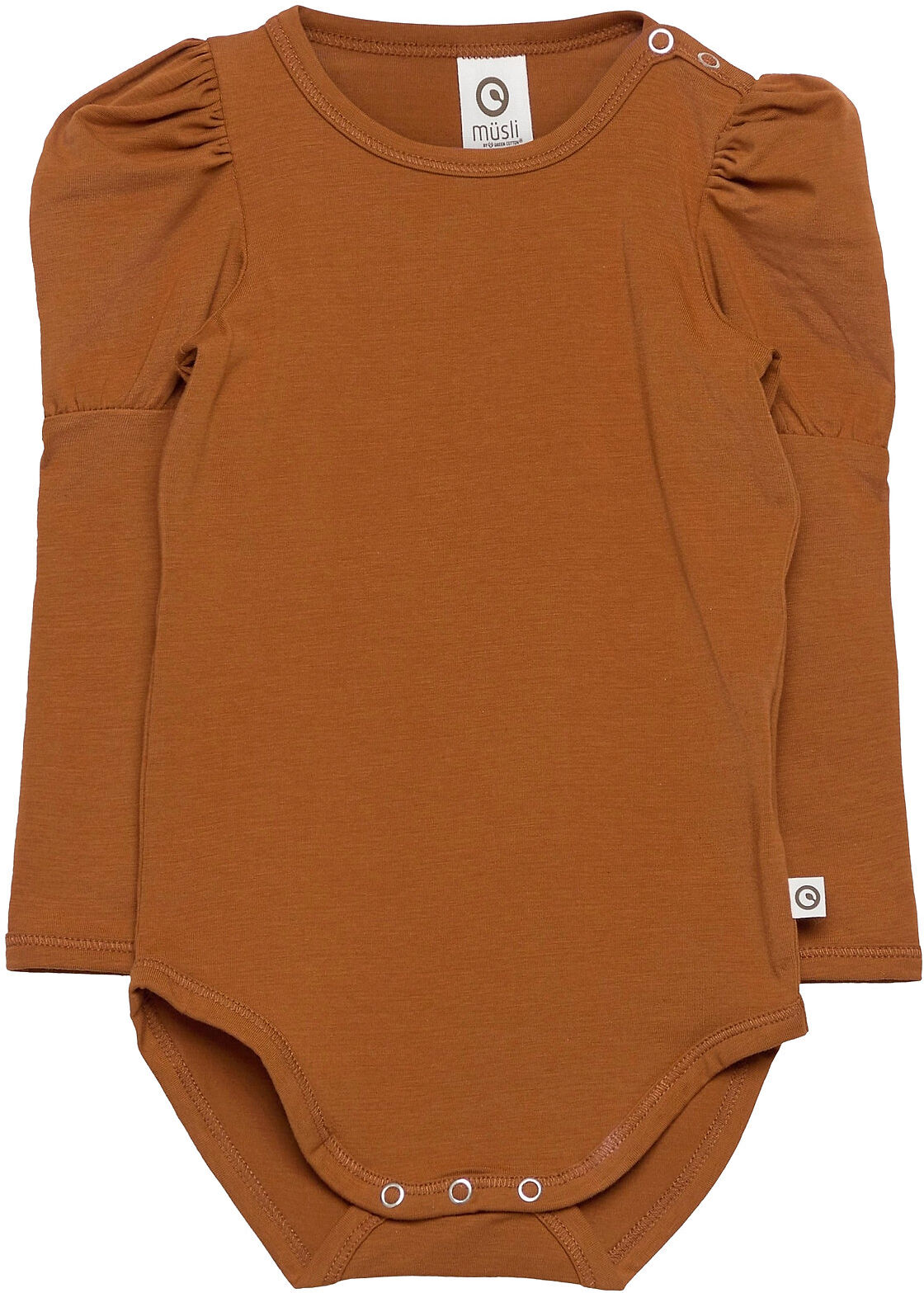 Müsli by Green Cotton Cozy Me Puff Sleeve Body Bodies Long-sleeved Brun Müsli By Green Cotton