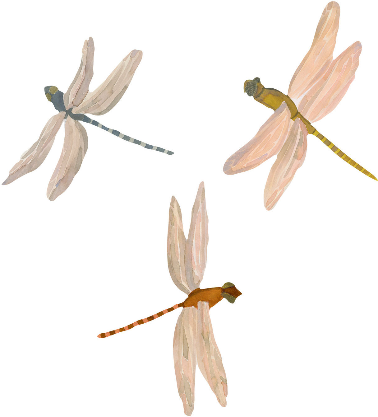 That's Write Wall Sticker Dragonflies 3 Pcs, Blue/Orange/Ochre Home Kids Decor Wall Stickers Multi/mønstret That's Mine