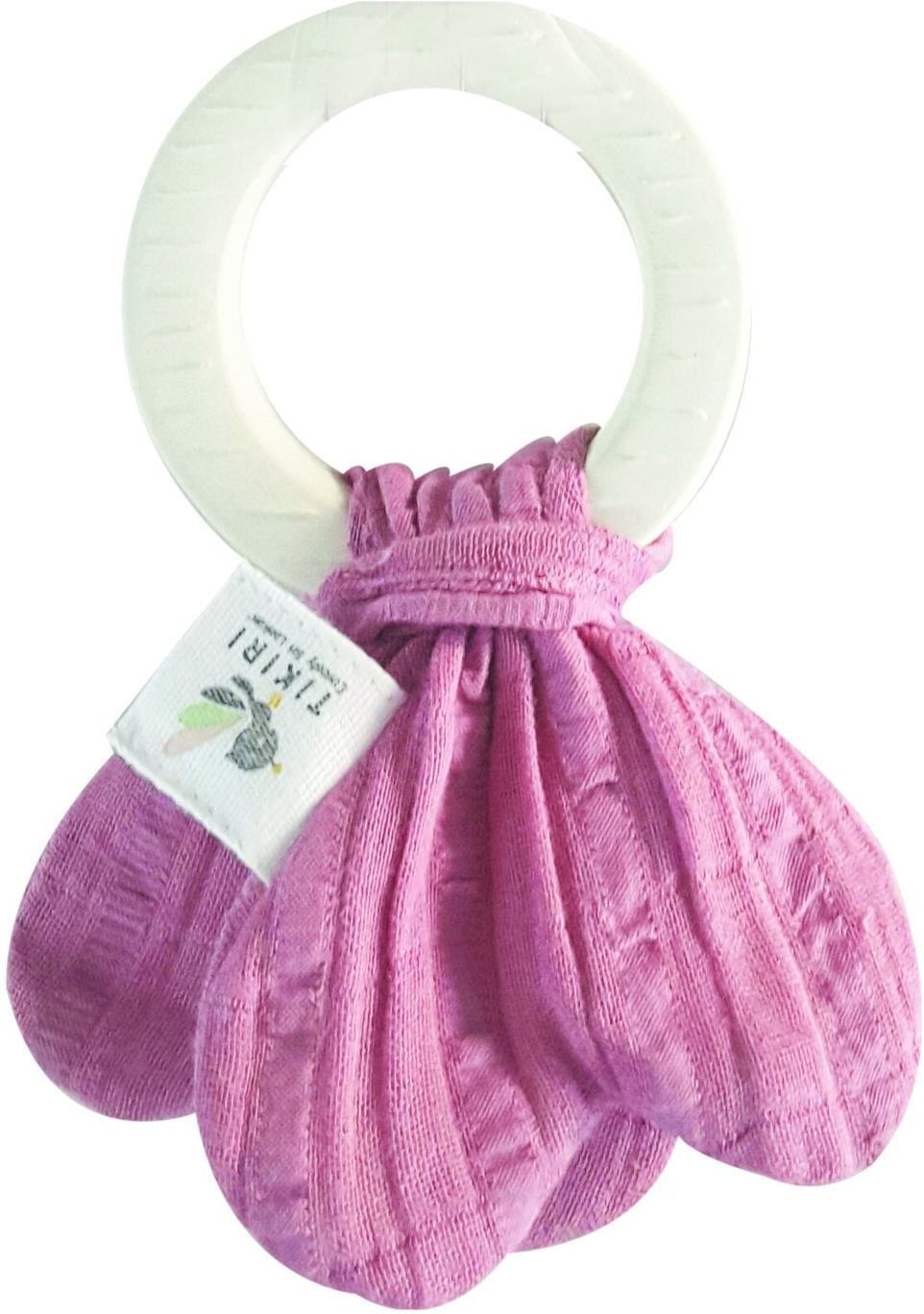 Tikiri Rubber Teething/Muslin Tie Rose Toys Baby Toys Teething Toys Rosa Tikiri