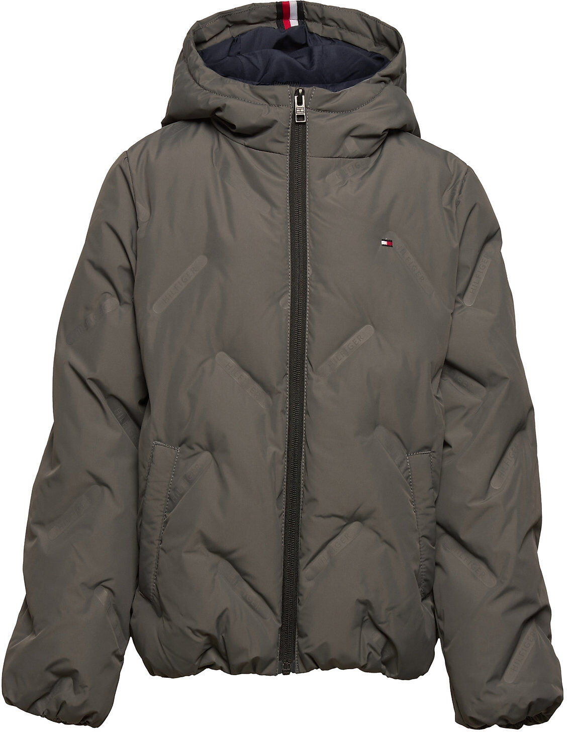 Tommy Hilfiger Branded Quilted Hooded Jacket Fôret Jakke Grå Tommy Hilfiger