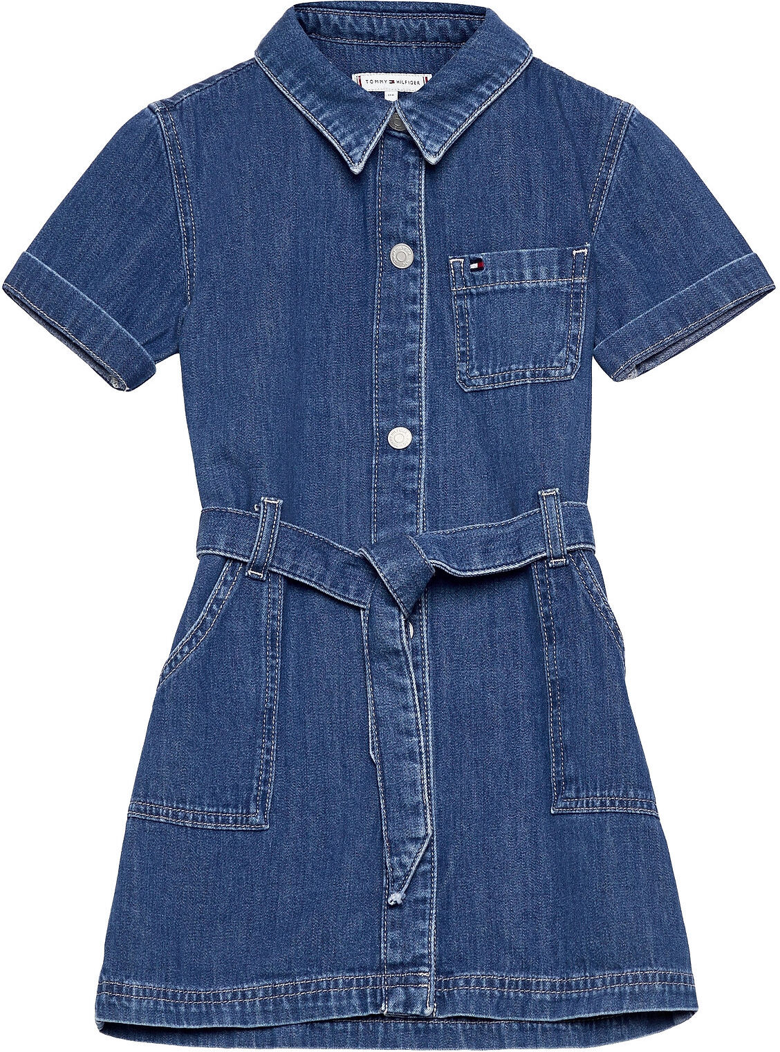 Tommy Hilfiger S/S Tie Denim Dress Dresses & Skirts Dresses Casual Dresses Short-sleeved Casual Dresses Blå Tommy Hilfiger