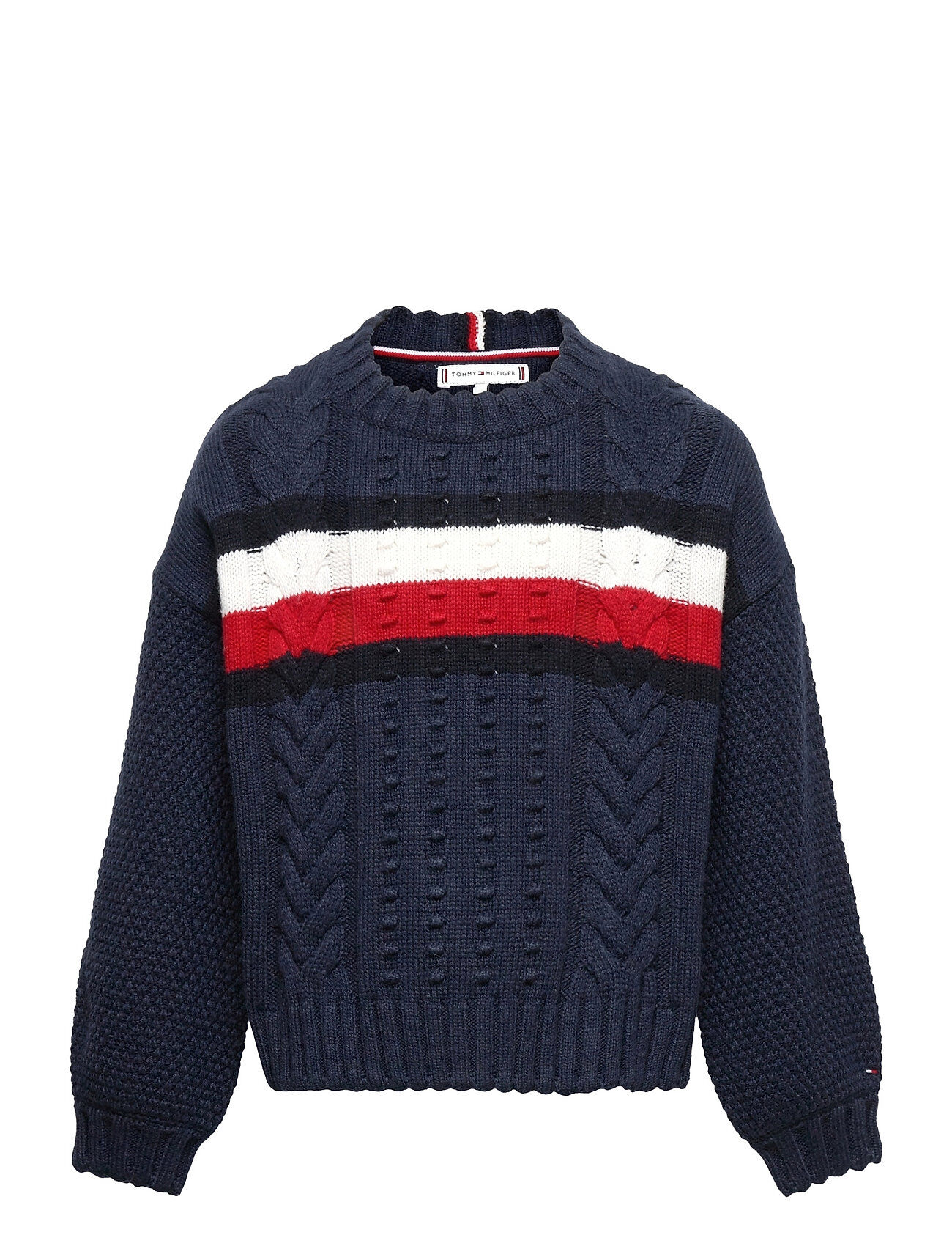 Tommy Hilfiger Global Stripe Cable Crew Pullover Blå Tommy Hilfiger