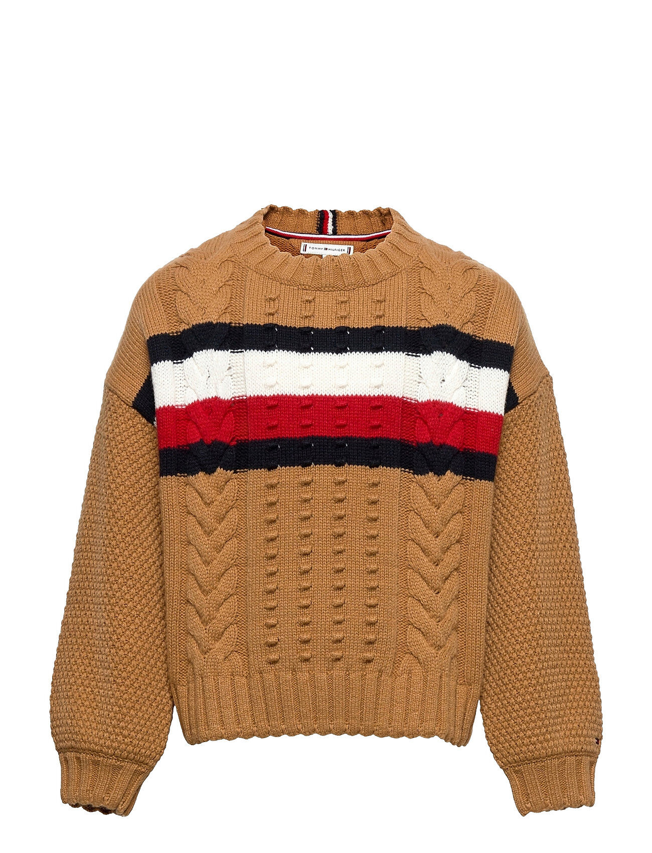 Tommy Hilfiger Global Stripe Cable Crew Pullover Brun Tommy Hilfiger