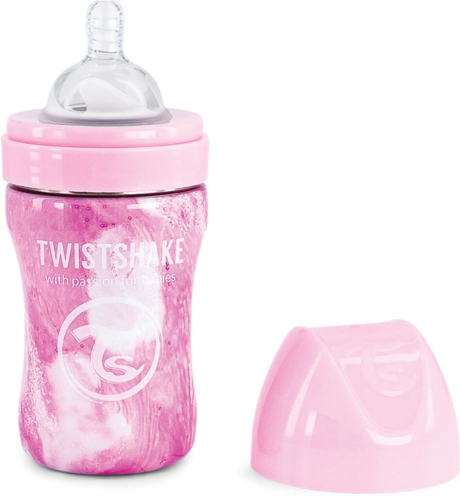 Twistshake Anti-Colic Stainless Steel 260Ml Marble Pink Baby & Maternity Baby Feeding Baby Bottles Rosa Twistshake