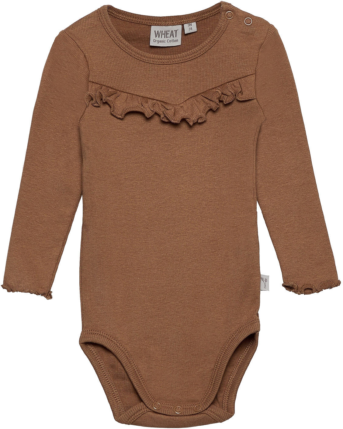 Wheat Body Rib Ruffle Ls Bodies Long-sleeved Brun Wheat