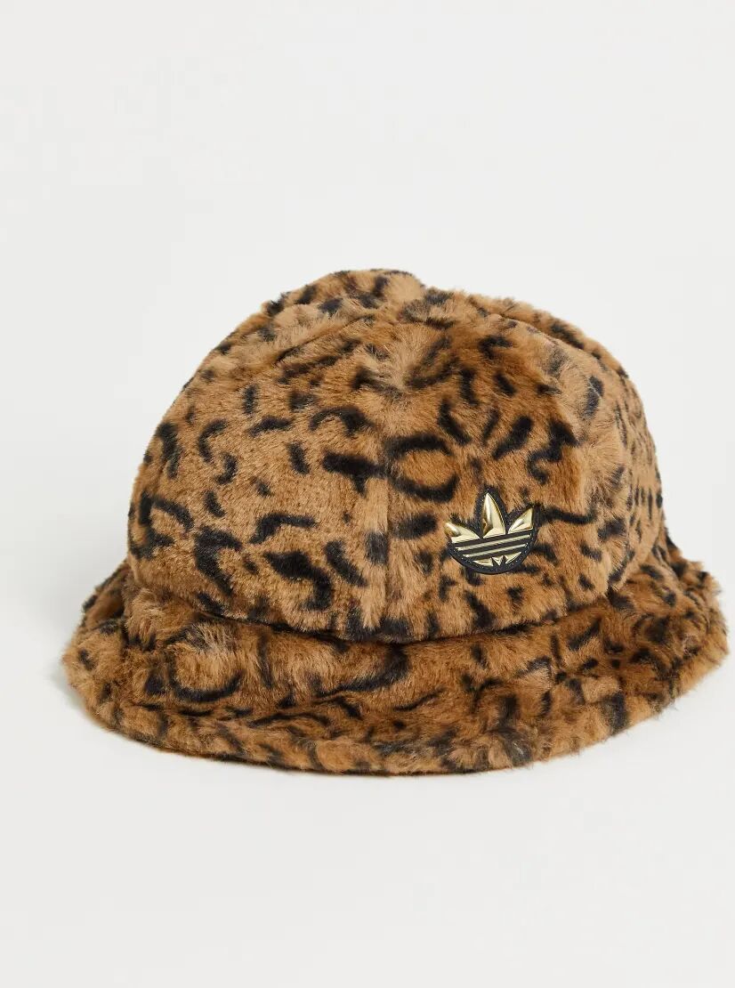 adidas Originals Trefoil fluffy bucket hats in leopard print-Brown  Brown