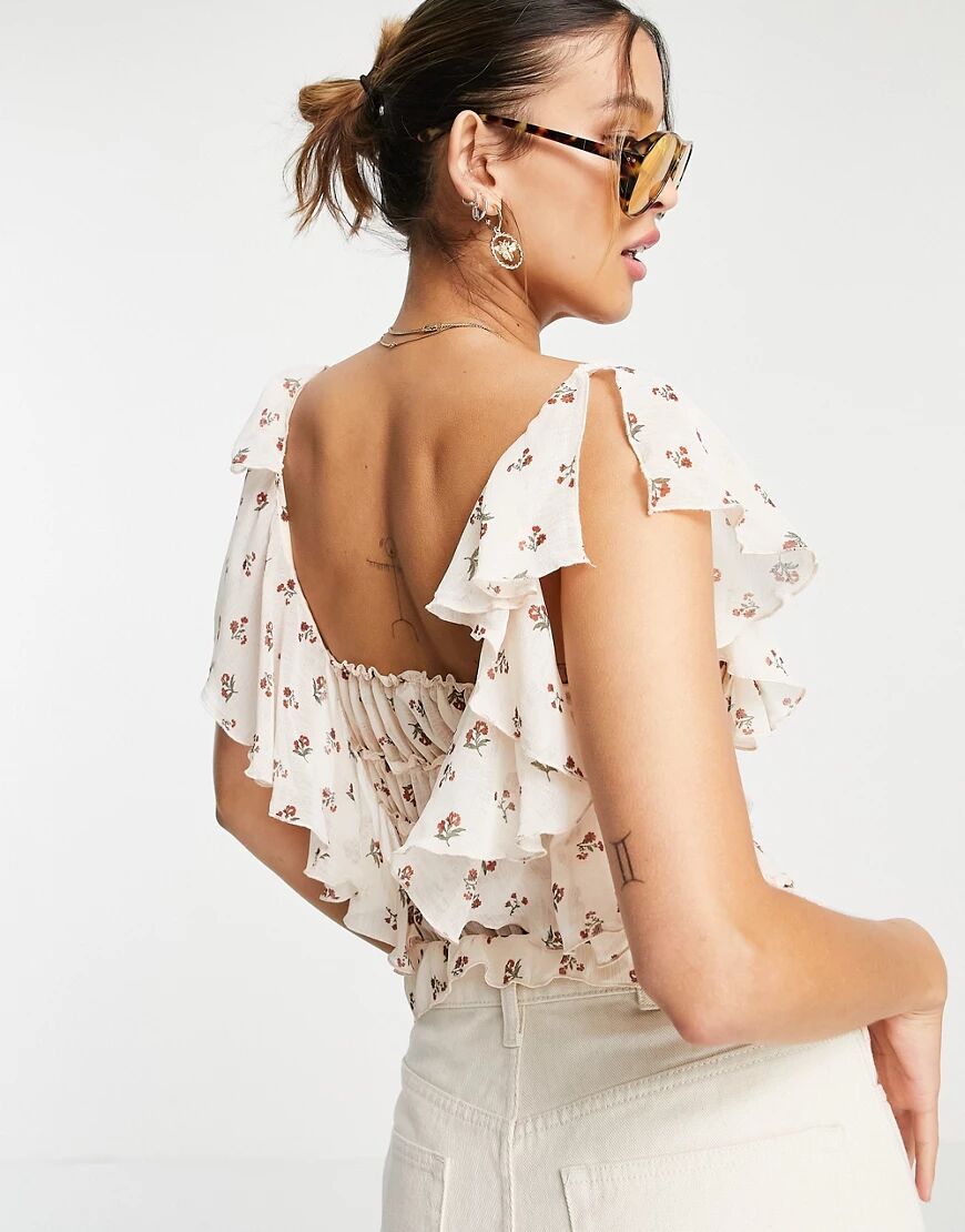 Free People juliet shirred body in ditsy floral print-White  White