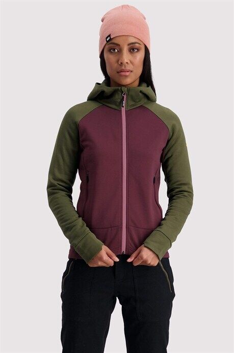 Mons Royale Nevis Wool Fleece Hood W's Blackberry/ Canteen  M