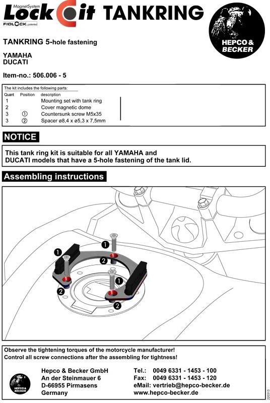 Becker Lockit Tankfeste 5-Bolts (Ducati/yamaha)