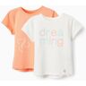 ZY 2 T-shirts de Algodão para Menina 'Dreaming', Branco/Coral