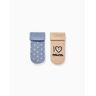 ZY BABY Pack 2 Pares de Meias Grossas Bebé Menino 'I Love Mum', Bege/Azul