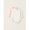 ZY BABY Pack 2 Bodies com Gola Colegial para Recém-Nascida, Branco/Rosa