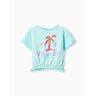 ZY T-shirt Curta de Algodão para Menina 'Palm Valley', Verde Água