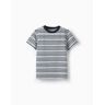 ZY T-Shirt de Algodão às Riscas para Menino 'Cegonhas', Branco/Azul Escuro