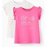 ZY BABY 2 T-shirts de Algodão para Bebé Menina 'Dreaming', Branco/Rosa