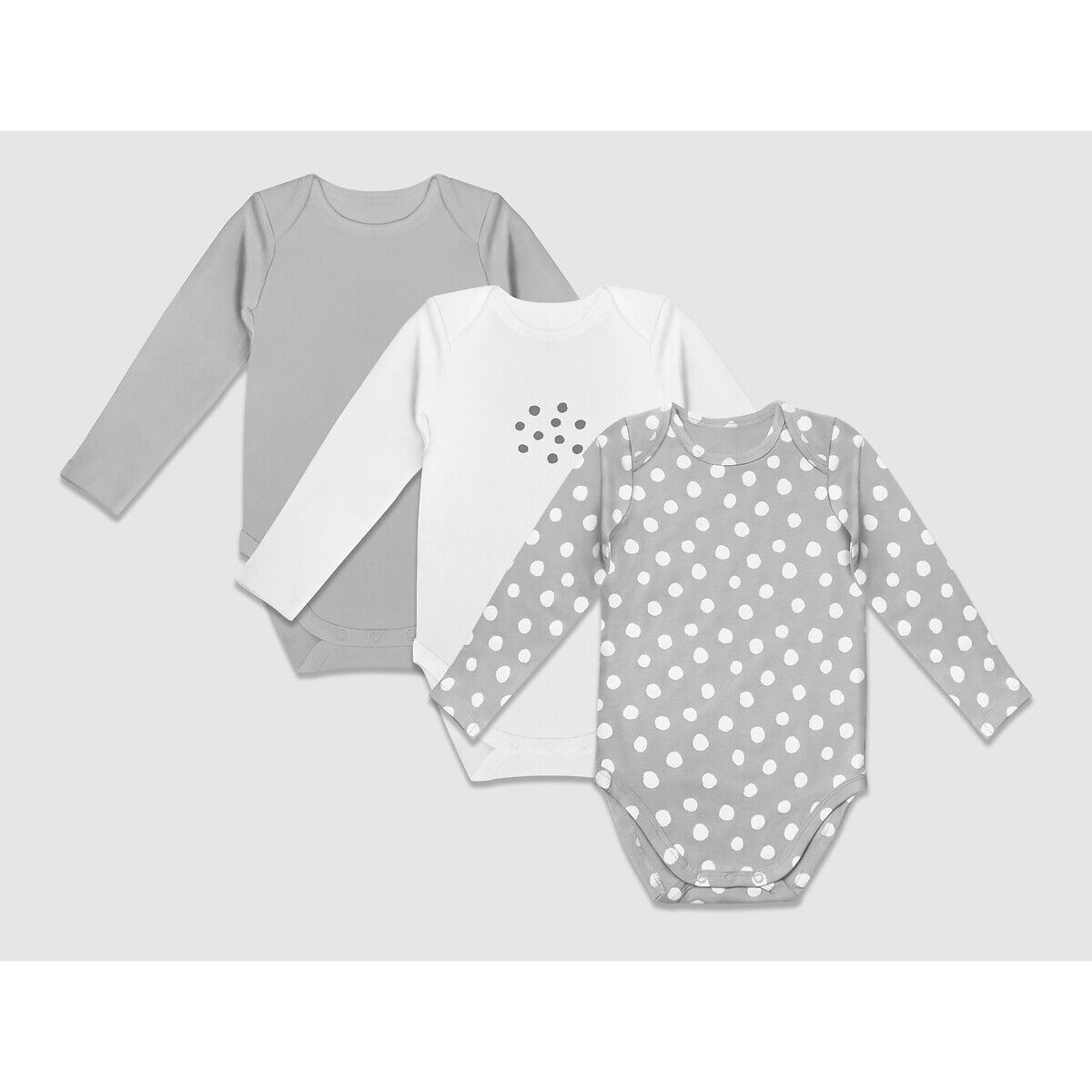 Dim Baby Lote de 3 bodies de mangas compridas, 1 mês-2 anos   Cinzento + Branco