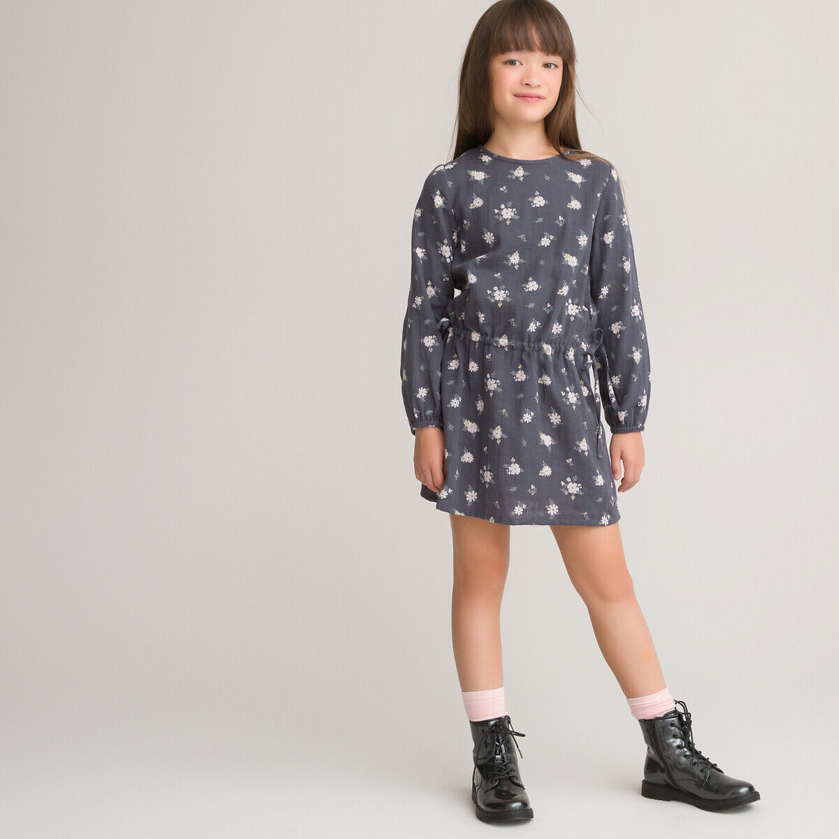 La Redoute Collections Vestido de mangas compridas, em algodão bio, 3-12 anos   Estampado Cinzento