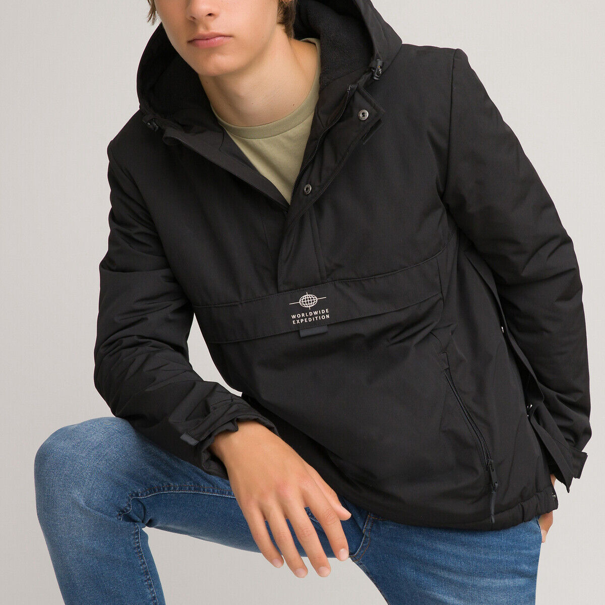 La Redoute Collections Sweat tipo corta-vento com capuz, modelo de enfiar, 10-18 anos   Preto