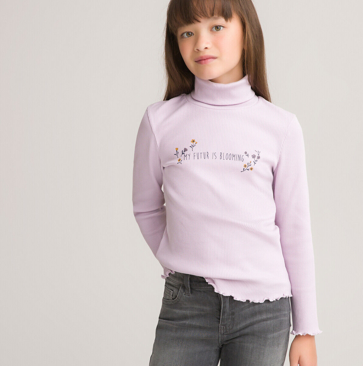 La Redoute Collections Camisola de gola alta em canelado, algodão bio, 3-12 anos   Violeta-Claro