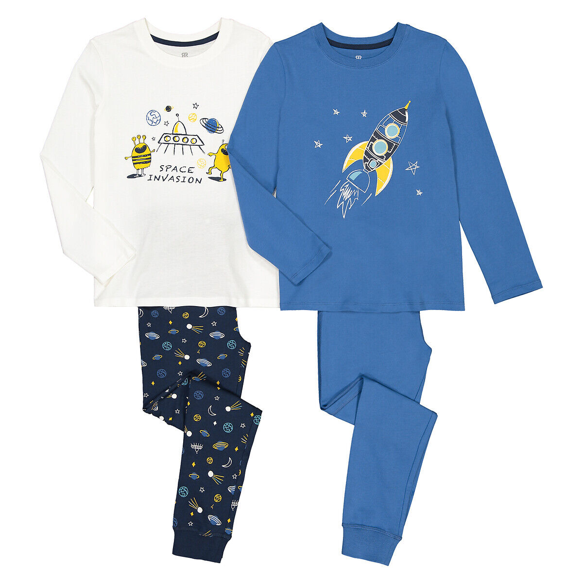 La Redoute Collections Lote de 2 pijamas, em algodão bio, 3-12 anos   Azul + Cru